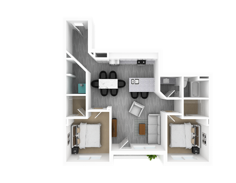 2 Bed 1 Bath, 1,234 sq ft, Eucalyptus II Floorplan at The Whit in Indianapolis, IN 46204